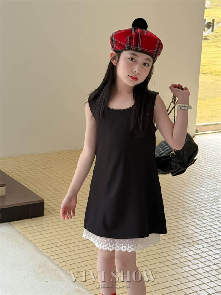 ノースリーブ ワンピース 子供服 膝丈 女の子 裾レース キッズ
