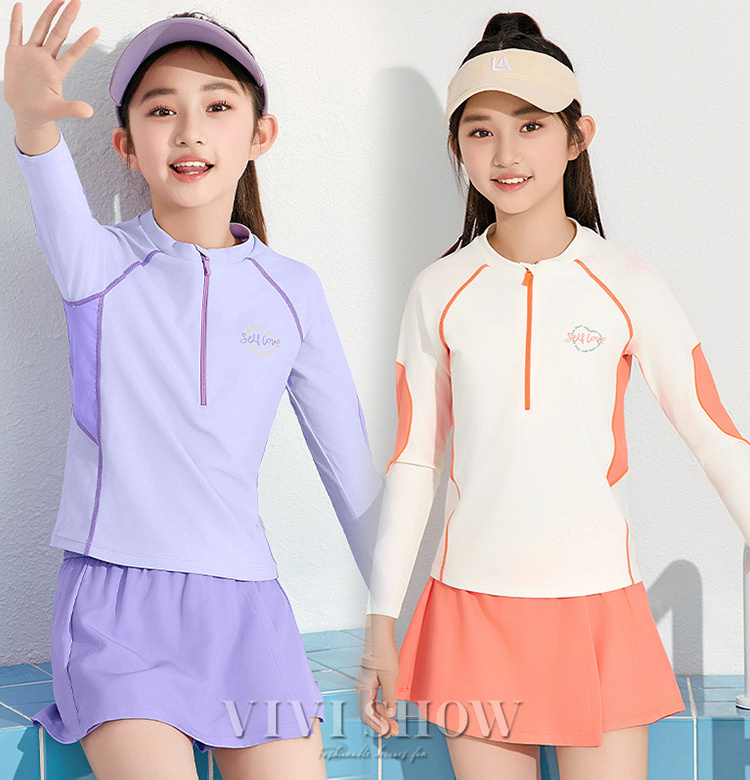 子供 キッズ水着 女の子 セパレート 長袖ラッシュガード ショート