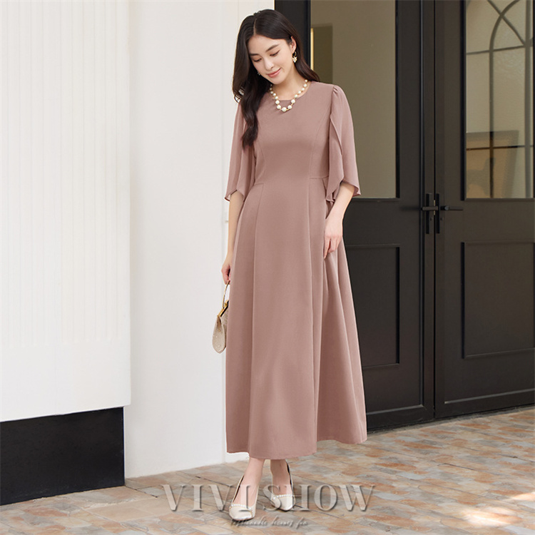 5分袖ワンピースロングドレス レディース 大人 エレガント 結婚式