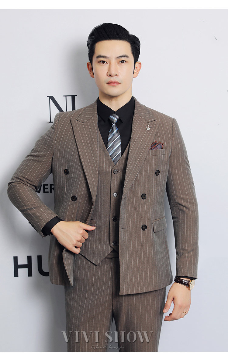 タキシードスーツ 3ピーススーツ メンズスーツ ストライプ ダブル
