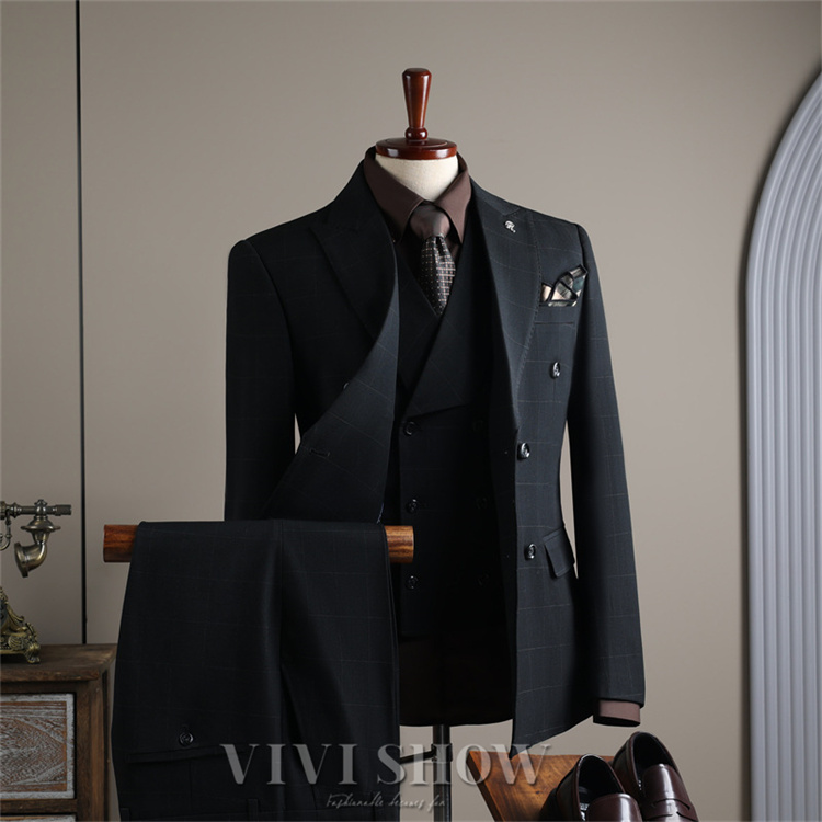 ダブルスーツ メンズ チェック柄 3ピーススーツ スリーピース