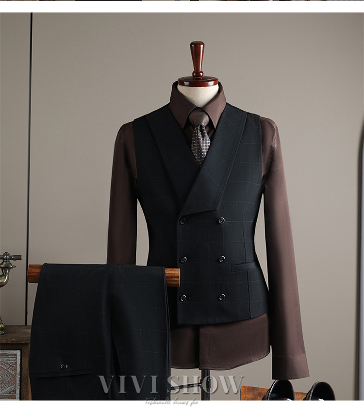 ダブルスーツ メンズ チェック柄 3ピーススーツ スリーピース