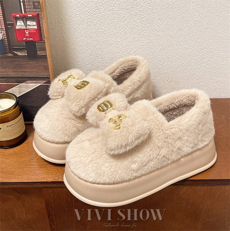 スリッパ レディース リボン付き 可愛い 厚底スリッパ あったか 暖かい