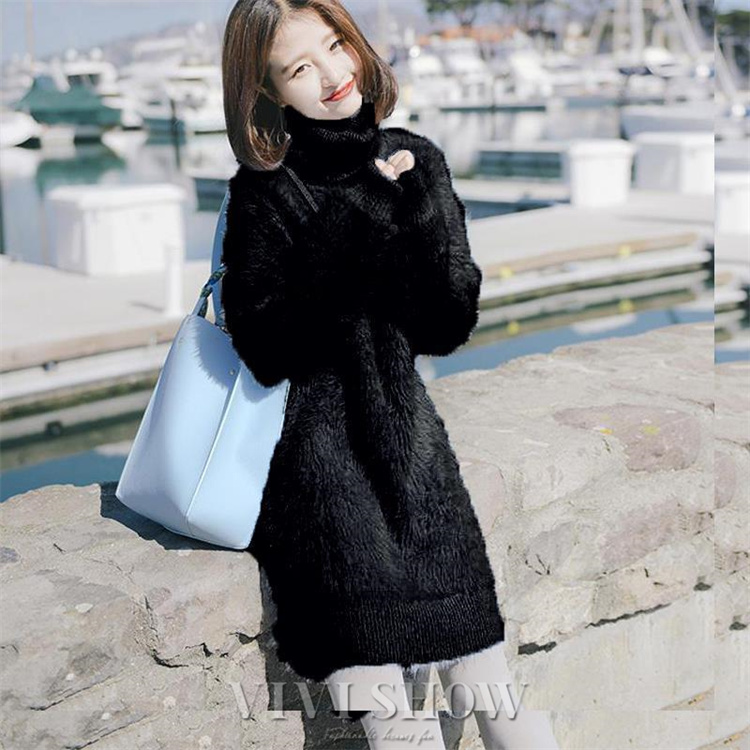 ニットワンピース タートルネック 長袖 体型カバー レディース ミニ丈