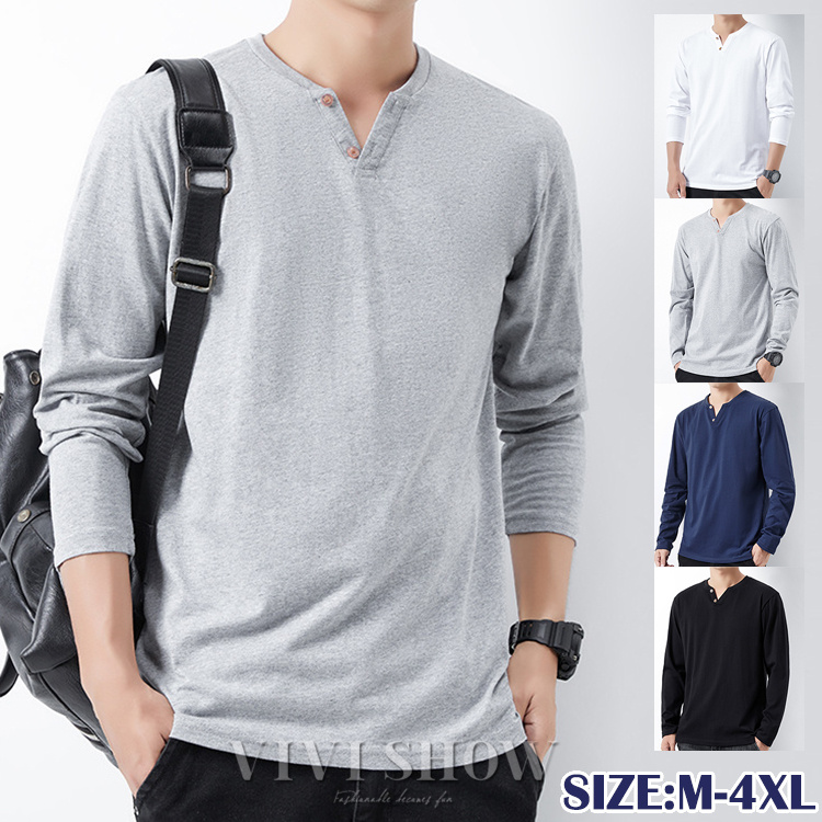Tシャツ メンズ ロングtシャツ ロンt トップス 長袖 ヘンリーネック