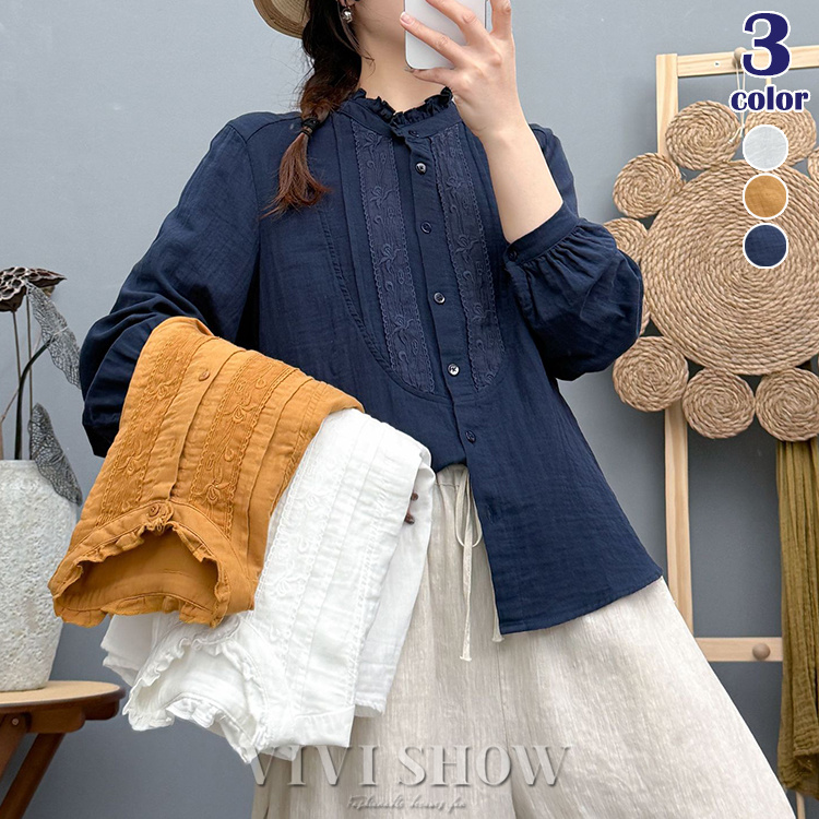 レディース   長袖シャツ RIKKA FEMME リッカファム 長袖シャツ レディース ピンタックインド