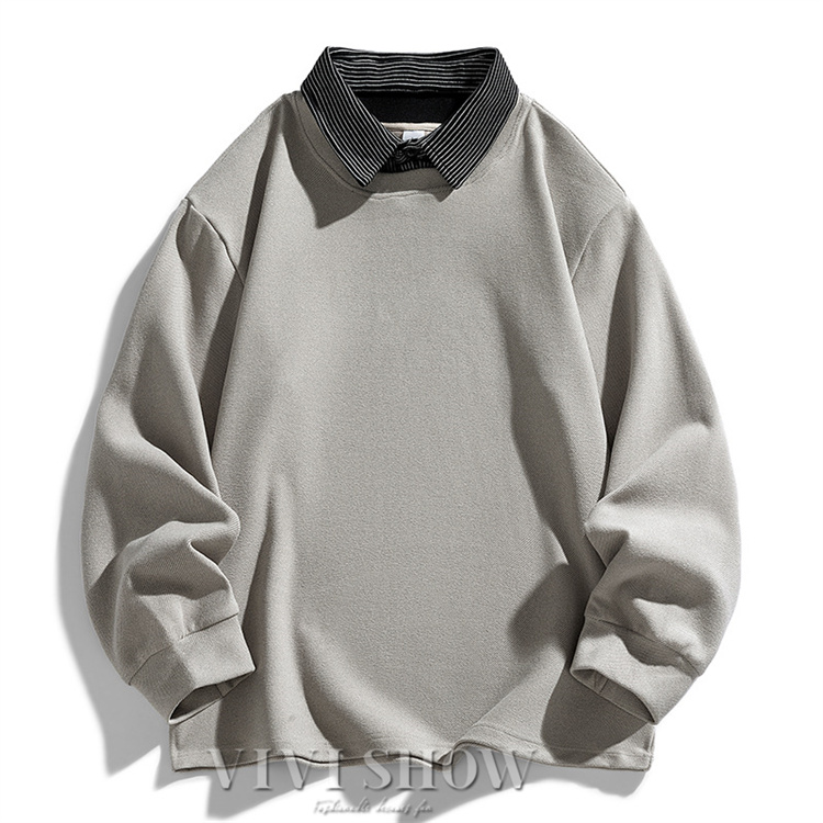 COYSEIO 重ね着風 グレー 長袖 トップス 長袖tシャツ 重ね着風 メンズ フェイクシャツ付き 大きいサイズ 長袖