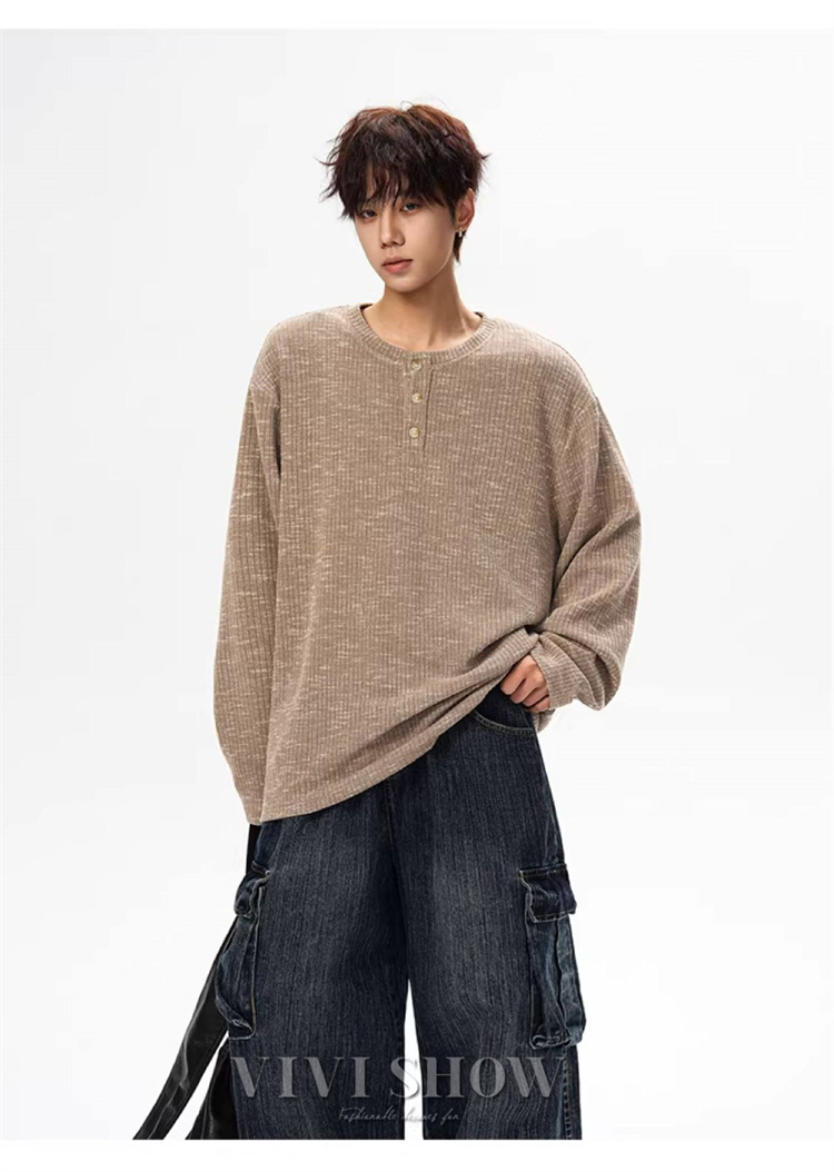 ロンT Tシャツ メンズ トップス カットソー 長袖Tシャツ ヘンリー