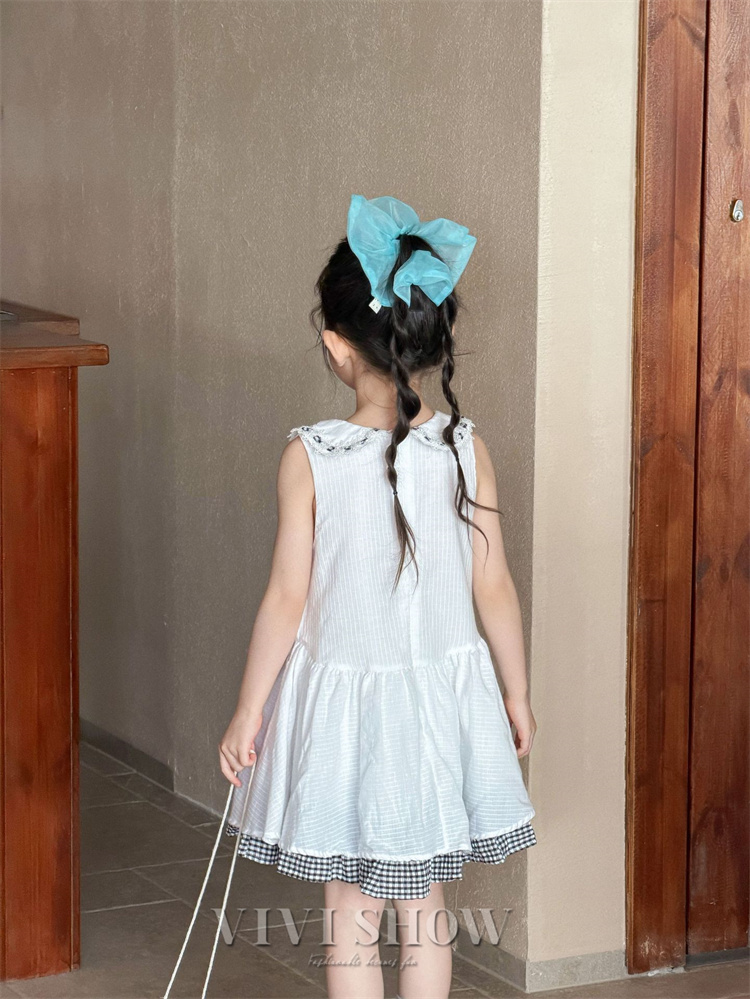 ワンピース 女の子 夏 子供 リボン ノースリーブ Aライン ナチュラル