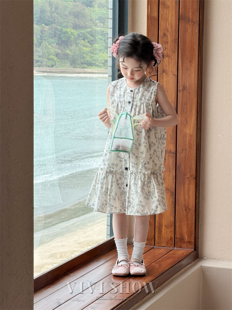 花柄ノースリーブワンピース　4Y ワンピース 子供 ガールズ ノースリーブ 女の子 夏 コットンワンピース