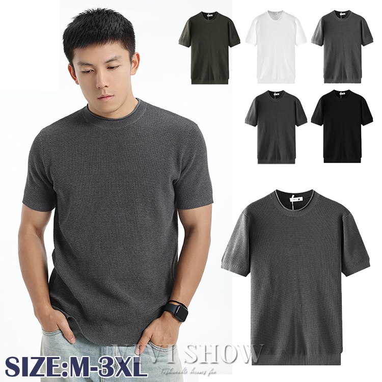 ニットTシャツ メンズ クルーネック 半袖 サマーニット メンズニット