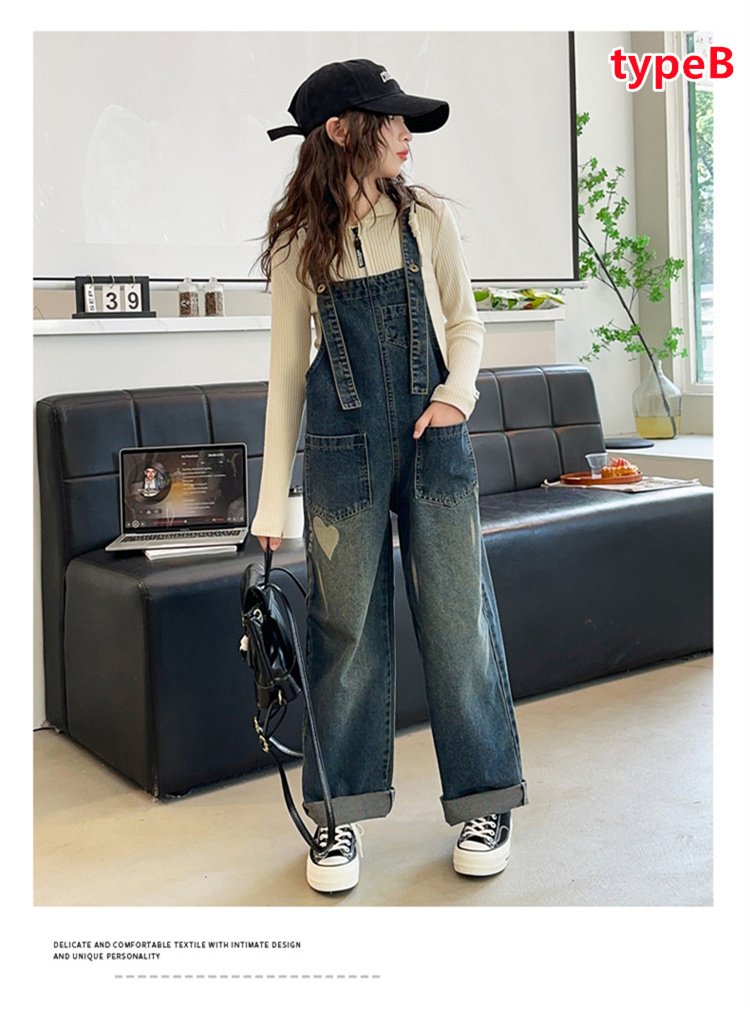 パン様　粉袋パンツ　サロペット 韓国子供服 女の子 デニム サロペットパンツ 2点セット 長袖 Tシャツ