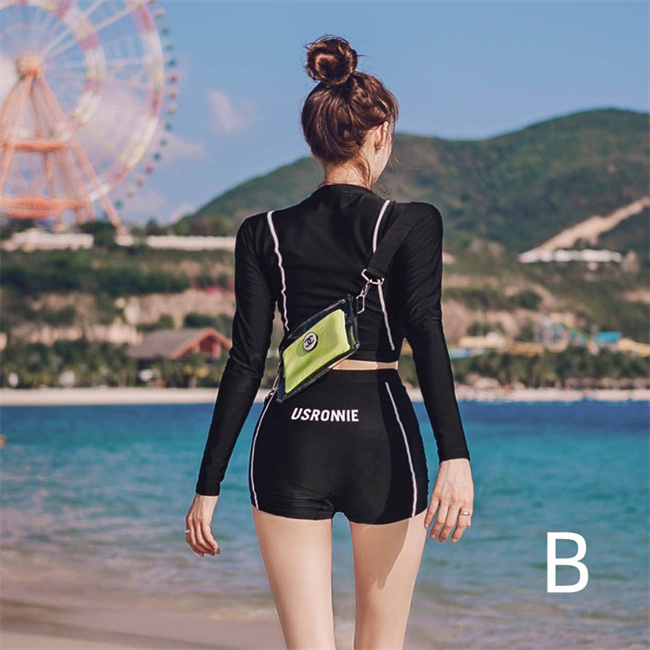 ラッシュガード 水着 バイカラーシンプル ライン M~XL ブラック