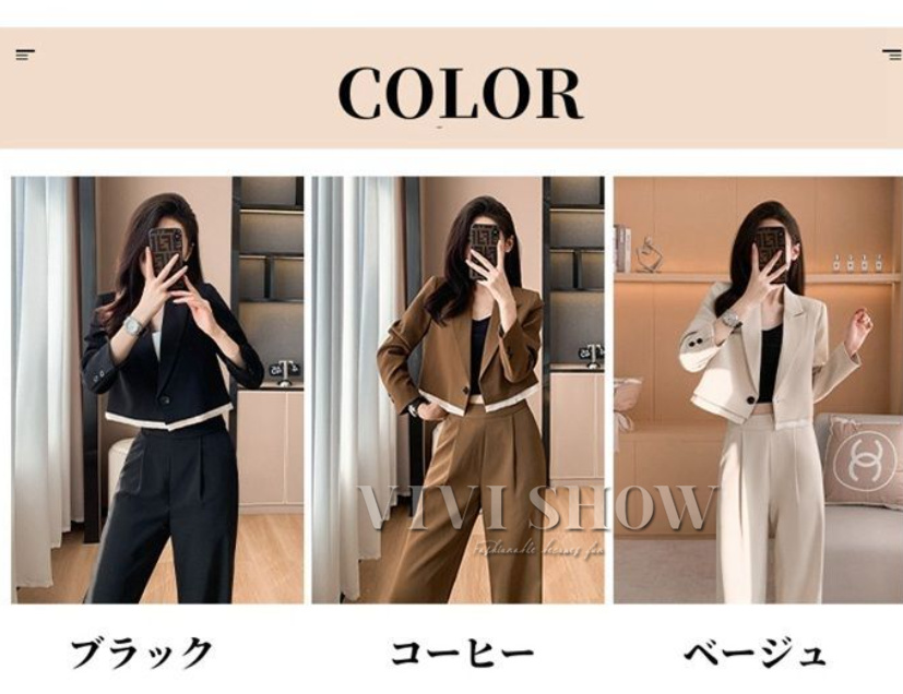 パンツスーツ レディース セットアップ 上下2点セット 長袖 ショート丈