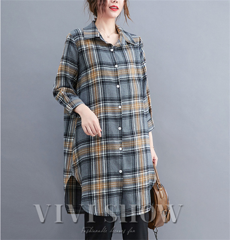 ロングチェック柄シャツ チュニック シャツワンピース シャツ