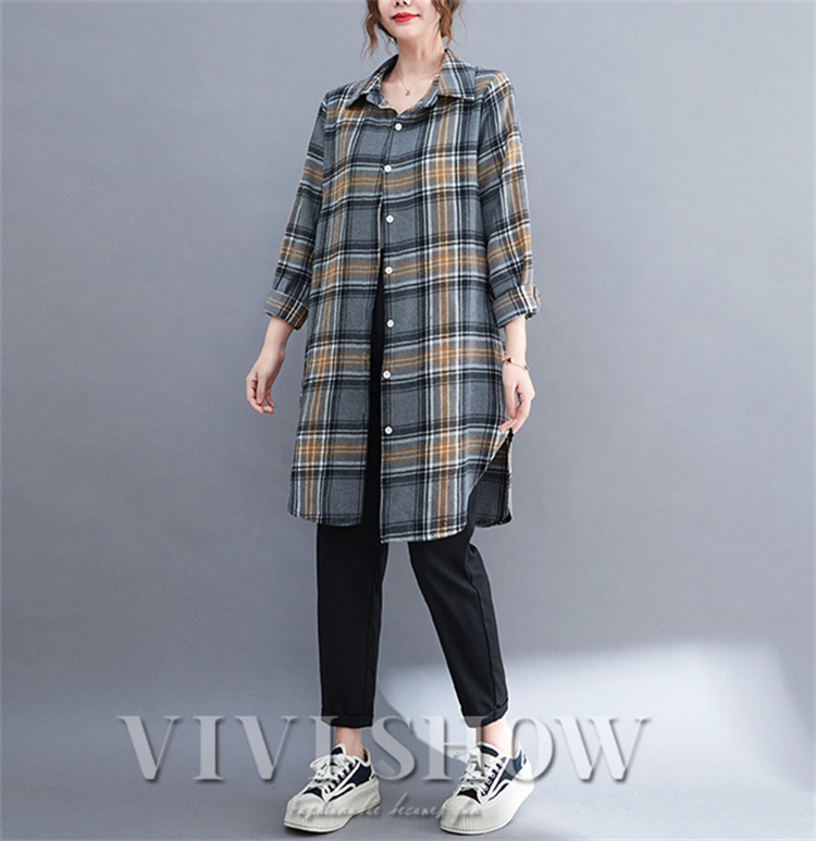 ロングチェック柄シャツ チュニック シャツワンピース シャツ
