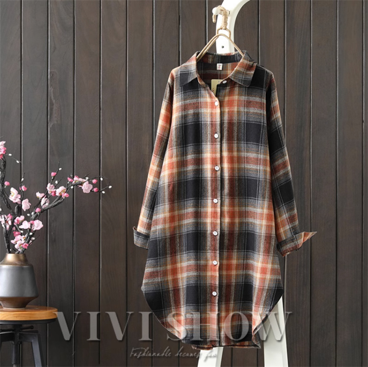 ロングチェック柄シャツ チュニック シャツワンピース シャツ