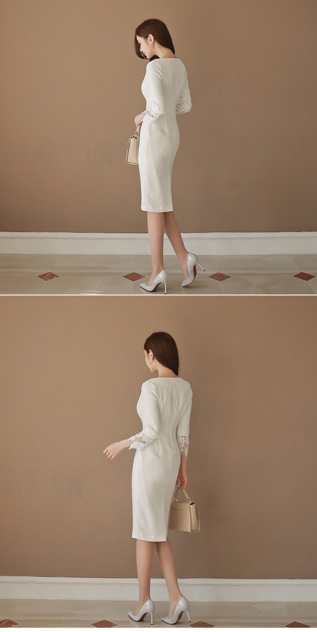 タイトワンピース 膝丈 ワンピース 細身 二次会 エレガンス ホワイト