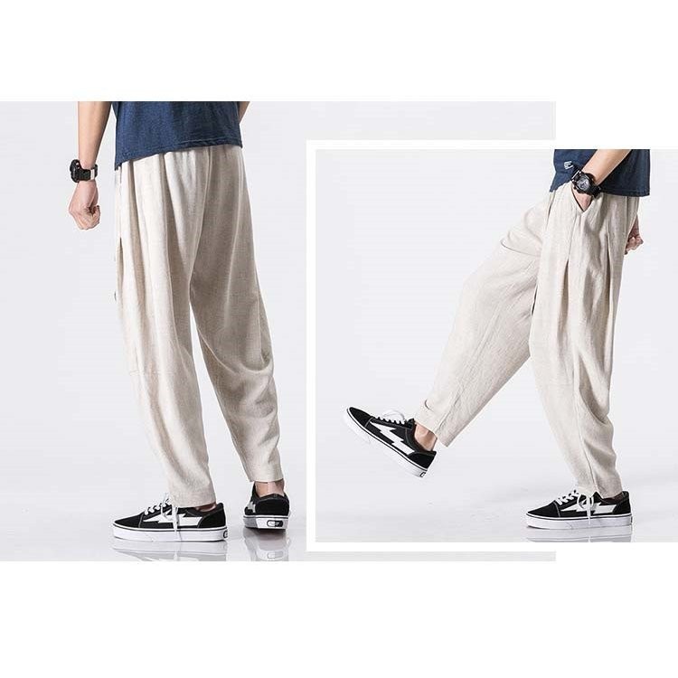 送料無料 ワイドパンツ サルエルパンツ メンズ リネンパンツ 無地