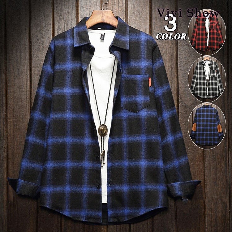 ネルシャツ メンズシャツ 長袖シャツ カジュアルシャツ メンズ 開襟