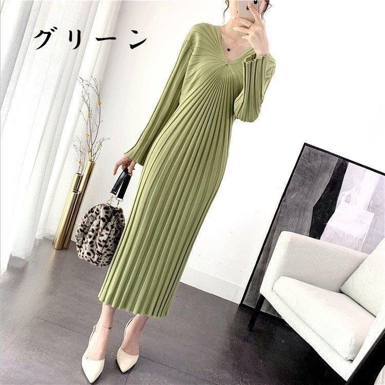 レディース ロングワンピース ニットワンピース Vネック ワンピース レディース ロングワンピース ニットワンピース Vネック ワンピース