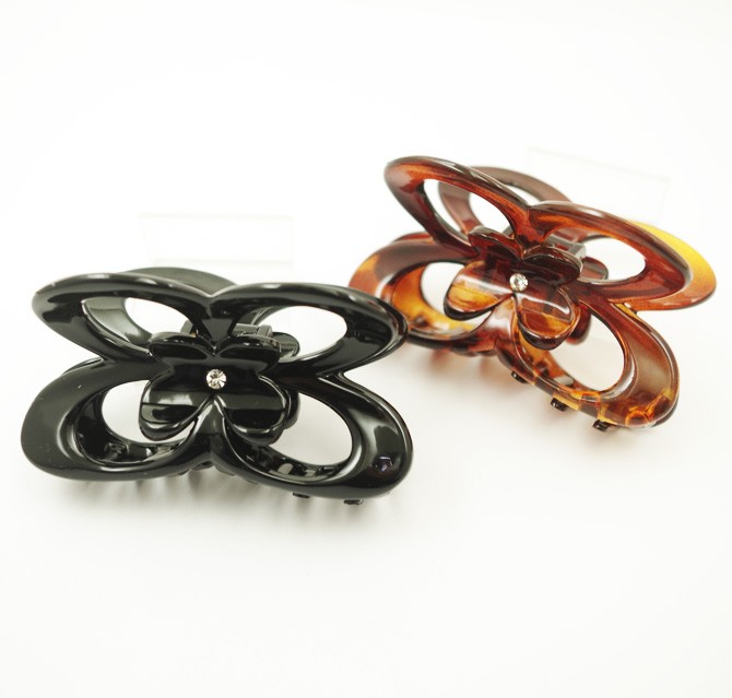 残りブラックのみ】ヘアクリップ 中サイズ ラインストーン付き