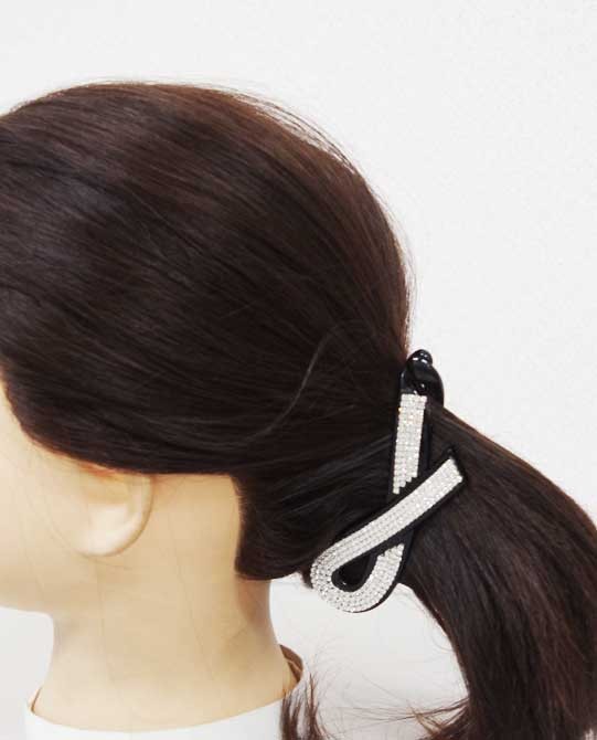 バナナクリップ 小 クリスタル ストーン ツイスト 黒 ヘアクリップ