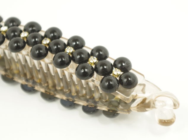 バナナクリップ ストレート パールビーズ ラインストーン フラワー