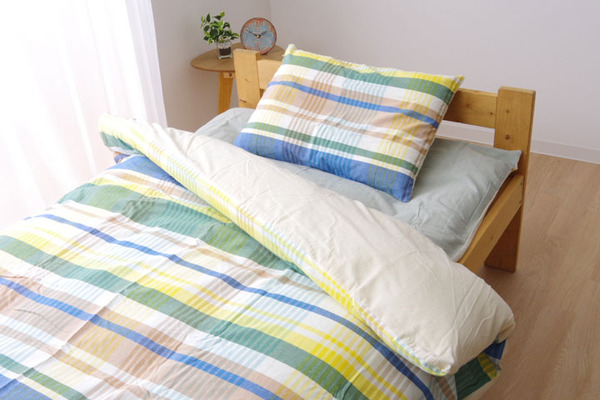 掛け布団カバー/寝具 〔チェック柄 ブルー シングル 約150×210cm