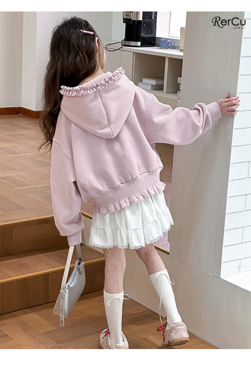 フリルジップアップパーカー プリント トレーナー 子供服 キッズ