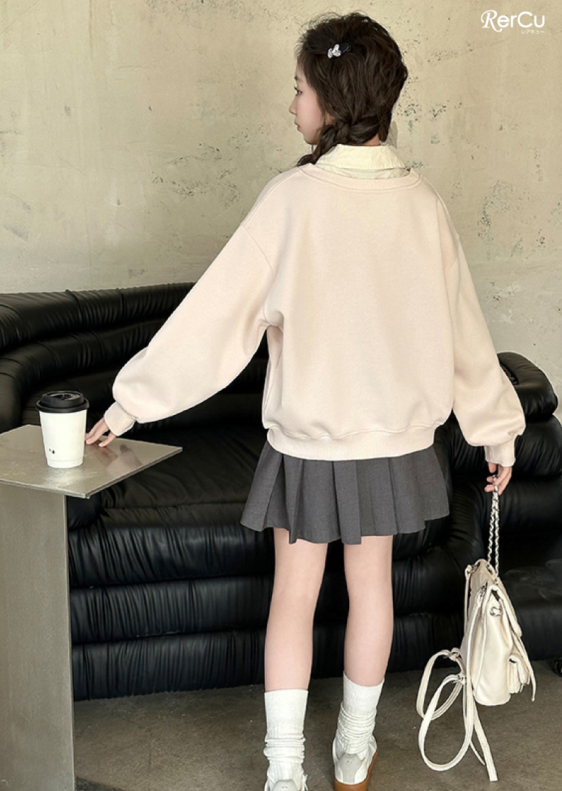 RerCu リボン刺繍入りスウェットトップス 春服 子供服 キッズ ジュニア