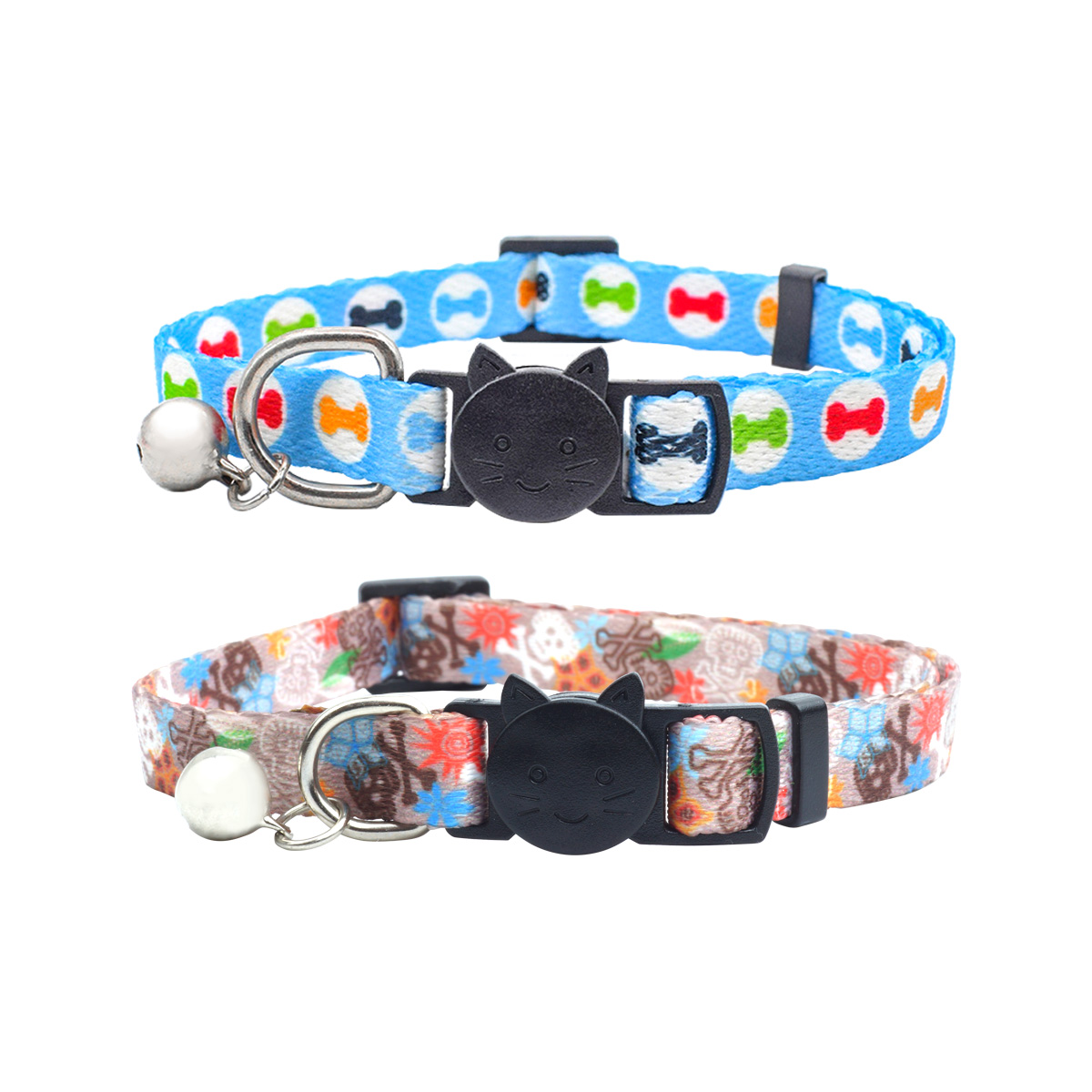 猫用 鈴付き 首輪 2個セット かわいい Dカン バックル式 くびわ ねこ