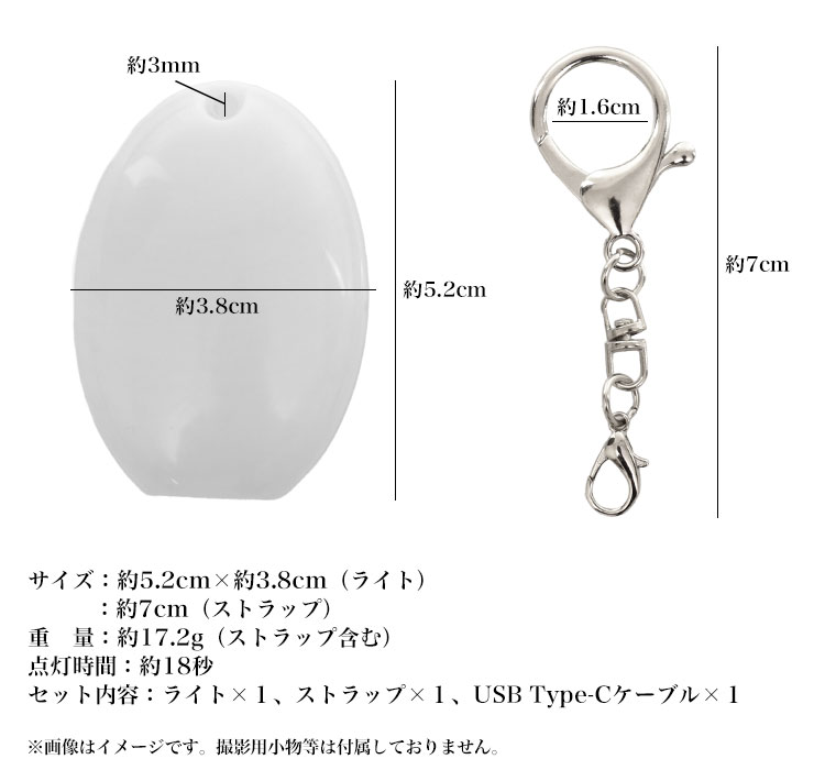 バッグライト バッグチャーム USB充電 オーバル 楕円 小型 ライト LED