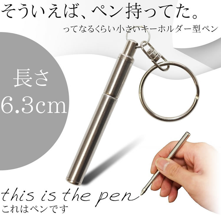 キーホルダー型 ボールペン ステンレス ミニ 仕込み ペン 伸縮 軽量