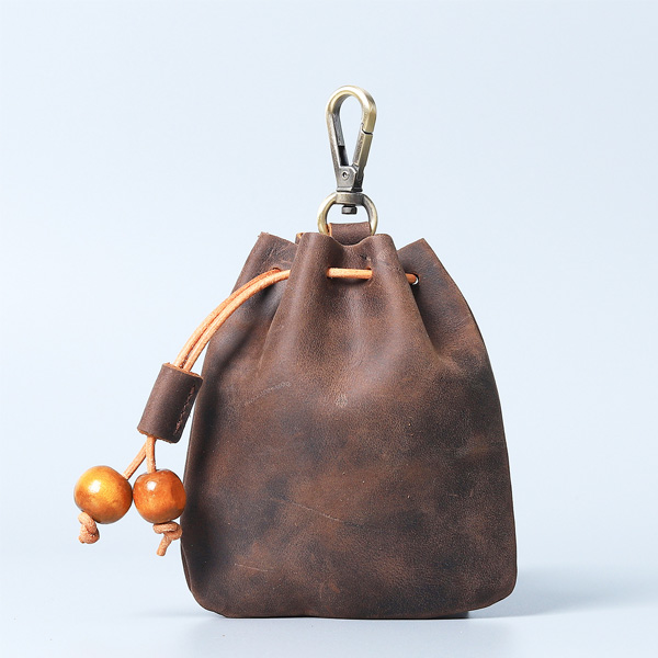 本革 小物入れ リング カラビナ付き ポーチ 牛革 薄型 スリム おしゃれ