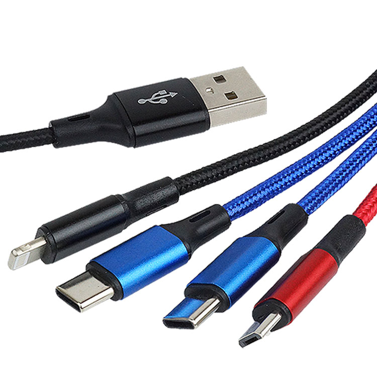 4in1 充電ケーブル Type-C Lightning MicroUSB 選べる 2タイプ MAX2A ケーブル 1.2m ナイロン スマートフォン Android iPhone スマホ タイプ C｜vogel｜03