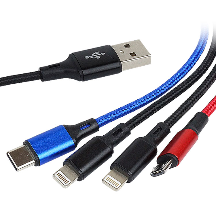 4in1 充電ケーブル Type-C Lightning MicroUSB 選べる 2タイプ MAX2A ケーブル 1.2m ナイロン スマートフォン Android iPhone スマホ タイプ C｜vogel｜02