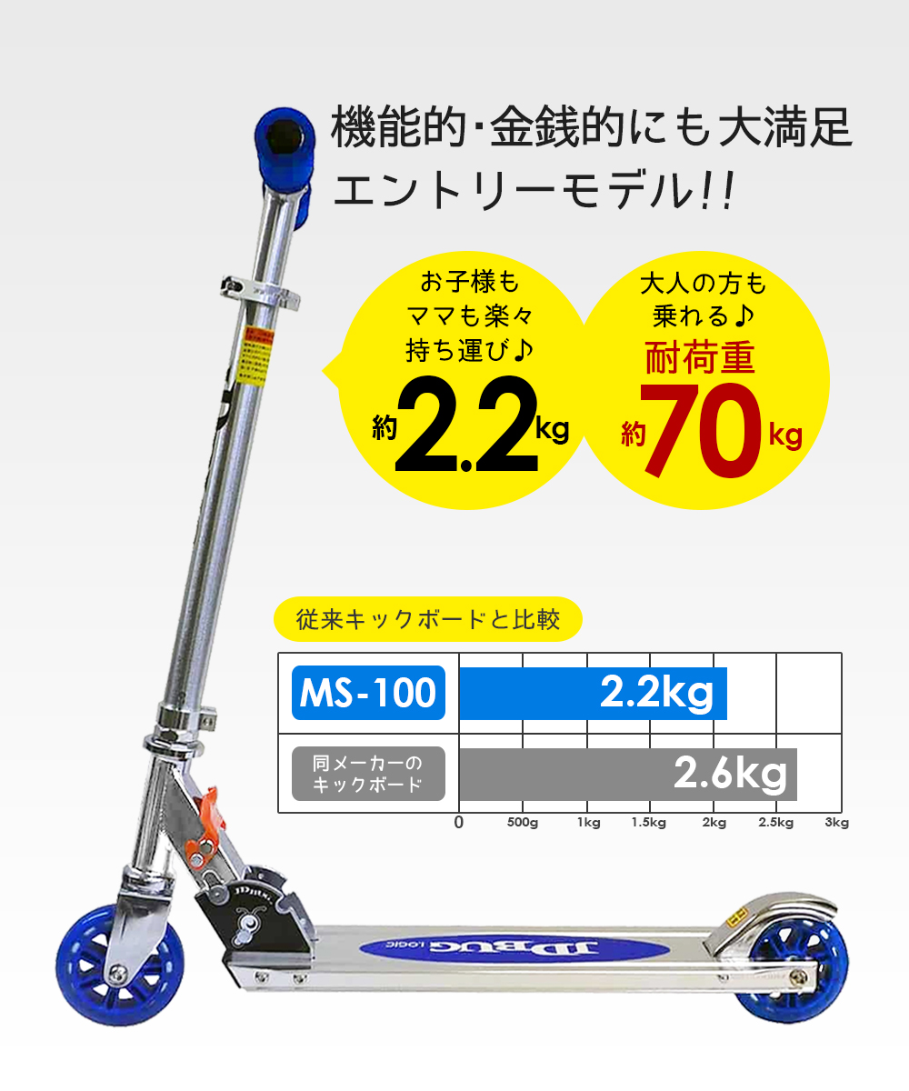 キックボード 子供 大人用 子供用 キックスケーター キックスクーター フット ブレーキ付き JD BUG MS-100 折り畳み 軽量 プレゼント 誕生日 関連画像1