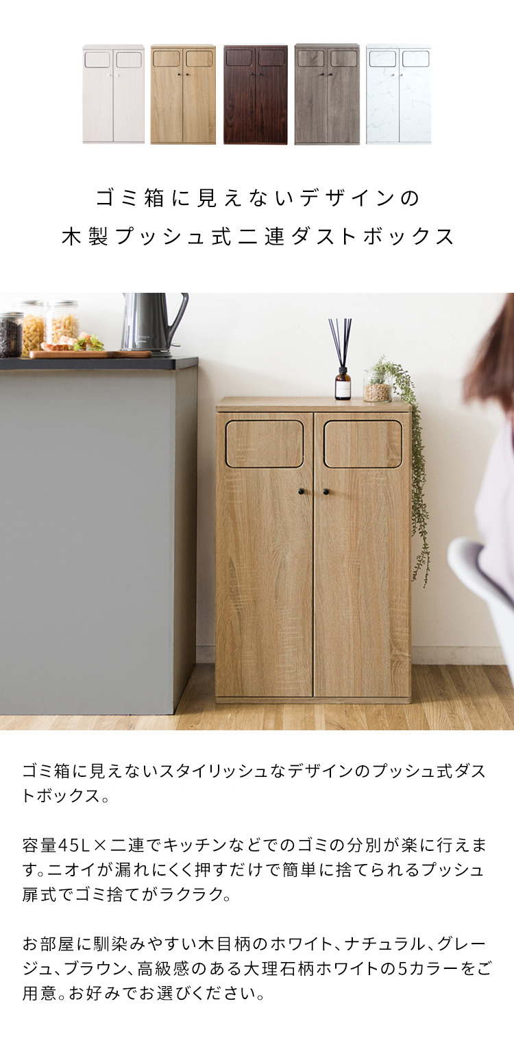分別ゴミ箱 45L×2 プッシュ扉 スイング式 おしゃれ ダストボックス