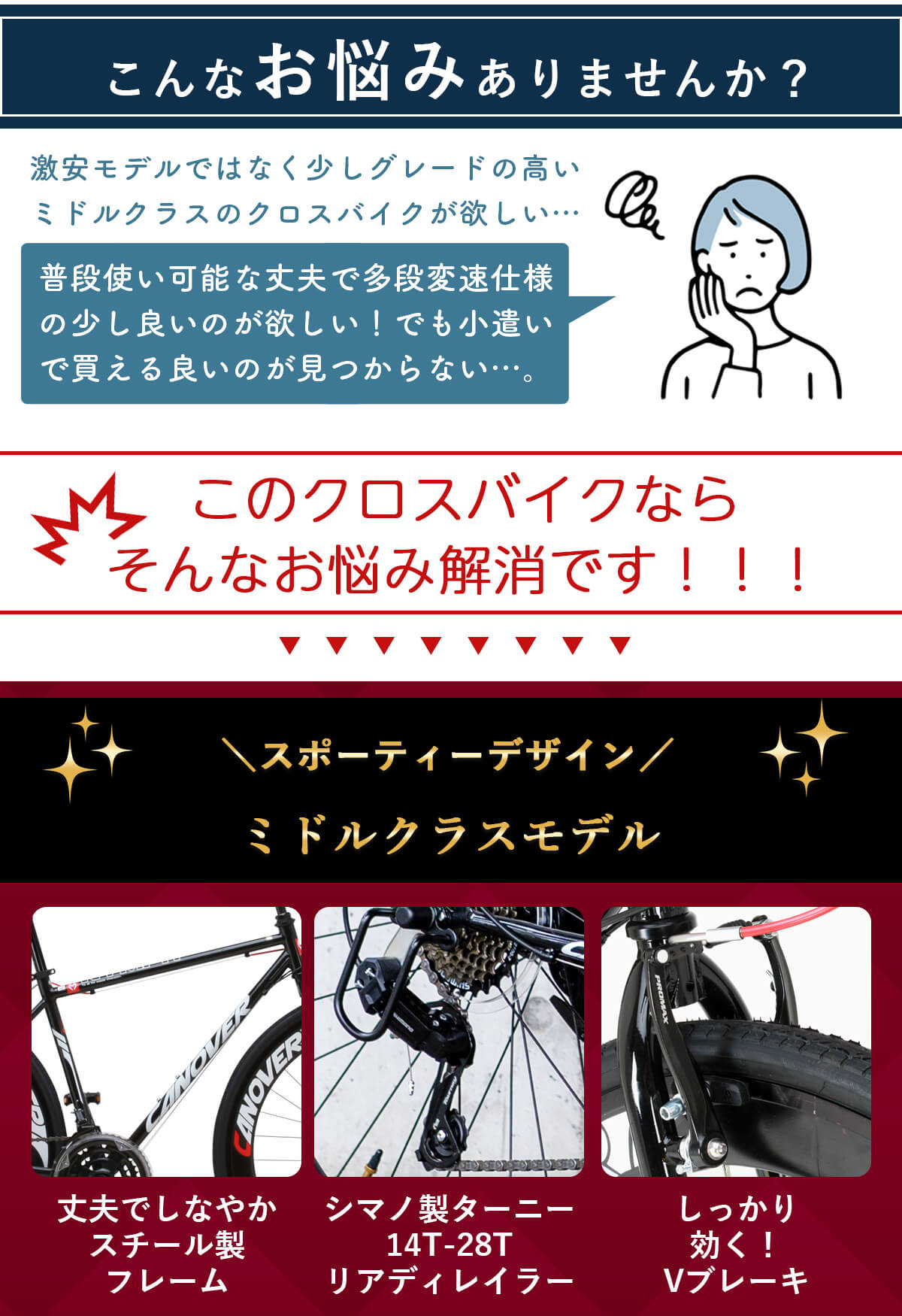 クロスバイク 自転車 指定エリア送料無料 完成品 700×28C シマノ21段変速 Vブレーキ ディープリム カノーバー CANOVER CAC-025  NYMPH : cac-025 : 完成品自転車通販 F-select - 通販 - Yahoo!ショッピング