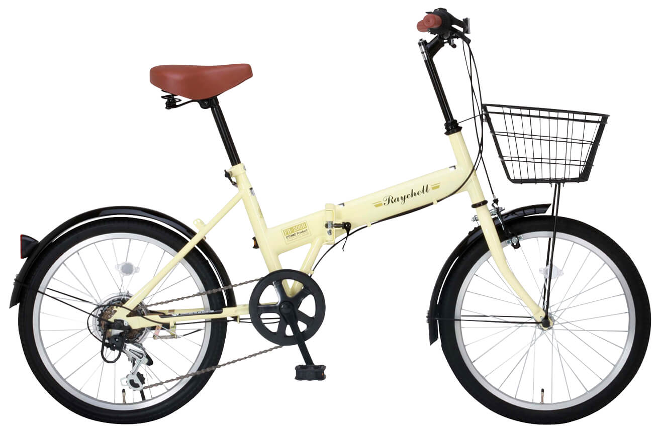 オオトモ 折りたたみ自転車 20インチ 前カゴ付き 泥除け付き シマノ6段