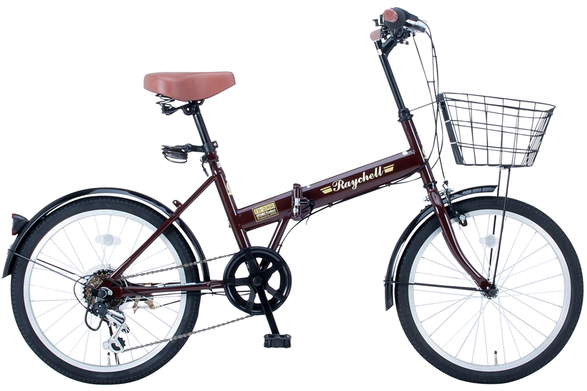 折りたたみ自転車 20インチ カゴ付き シマノ6段変速 LEDライト・カギ付き 通勤 通学ミニベロ 小径車 レイチェル Raychell  FB-206R 軽量 安い