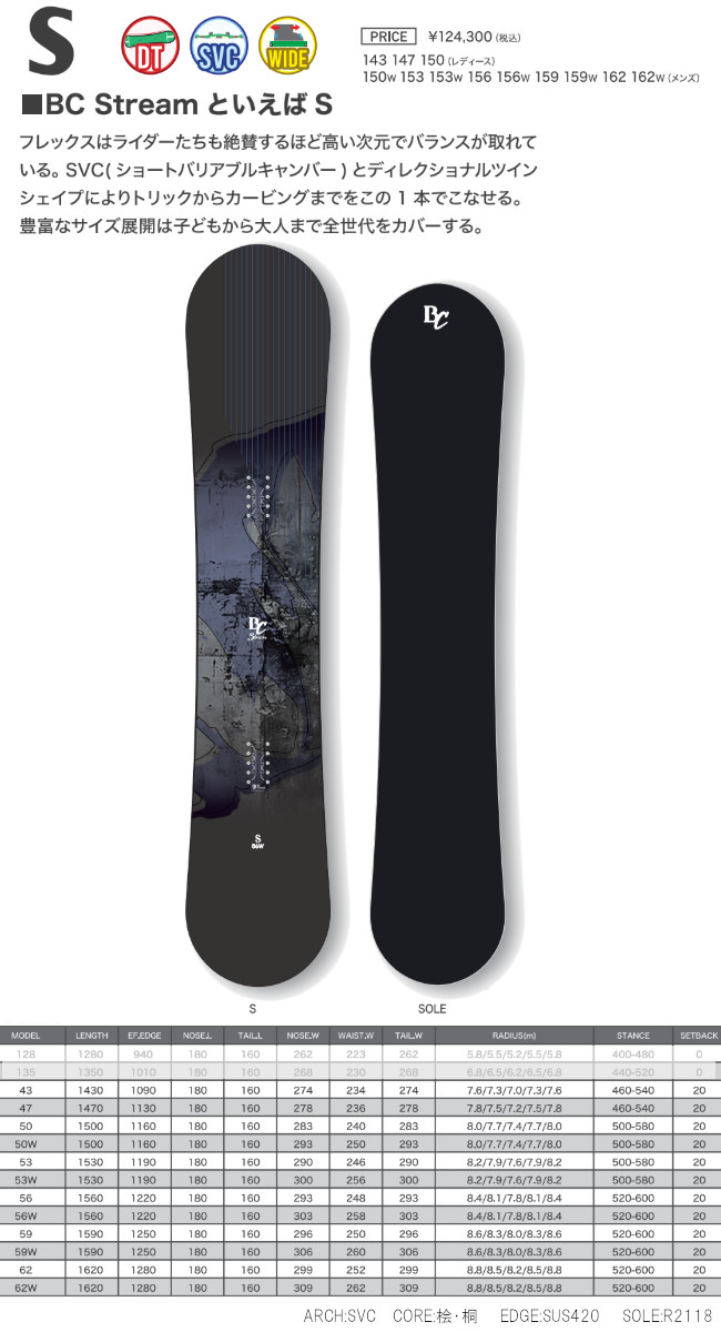 特典付き 26-27 BC STREAM ビーシーストリーム S エス カービング トリック オールラウンド SNOWBOARD ボード 板 2026-2027 BC-STREAM ご予約商品 |  | 01