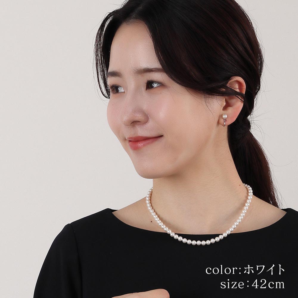 パール ネックレス セット 6mm 真珠 イヤリング ピアス カジュアル