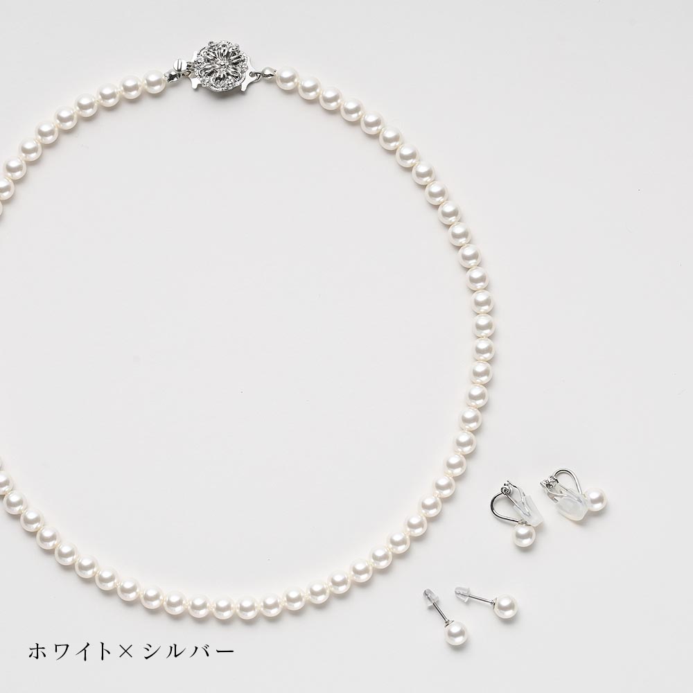 パール ネックレス セット 6mm 真珠 イヤリング ピアス カジュアル
