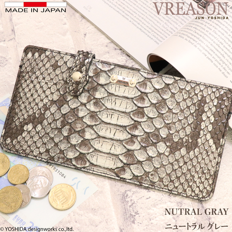 【 スマート オープン 長財布 】 パイソン コンパクト レディース 財布 サイフ 日本製 本革 蛇革 ヘビ革 へび革 スネーク 大蛇 蛇 薄型 薄い 軽い 軽量 VREASON | VREASON | 03