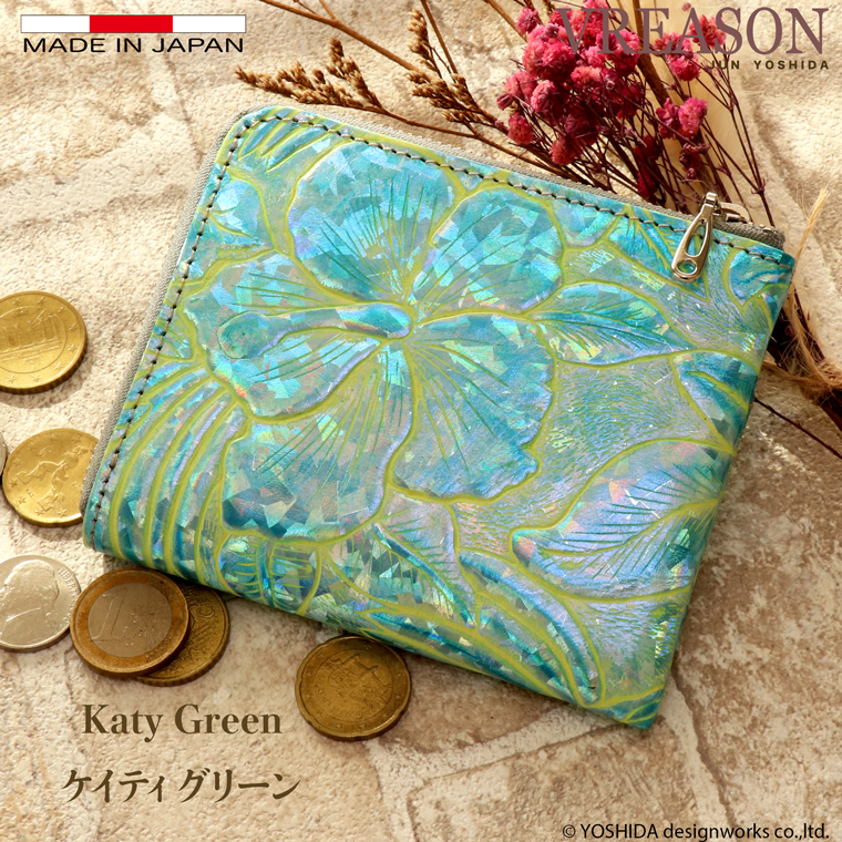 【 L字ファスナー ミディアム 折り財布 】 二つ 折財布 財布 サイフ 日本製 本革 ディアマンテ 花柄 牛革 革 スリム 薄型 ミニ 軽い コンパクト VREASON | VREASON | 02