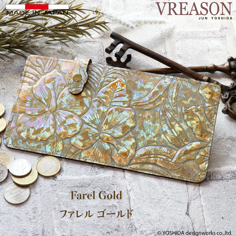 【 スマート オープン 長財布 】 日本製 本革 ディアマンテ 花柄 本革 財布 レディース レザー 牛革 革 財布 スリム 薄い 薄型 ゴールド シルバー VREASON | VREASON | 01