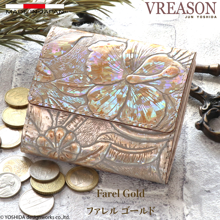 【 二つ折り財布 ボックス 】 日本製 本革 本革 財布 レディース レザー 牛革 革 折財布 折り財布 ミニ 軽い コンパクト ディアマンテ 花柄 VREASON ヴレアゾン | VREASON | 01