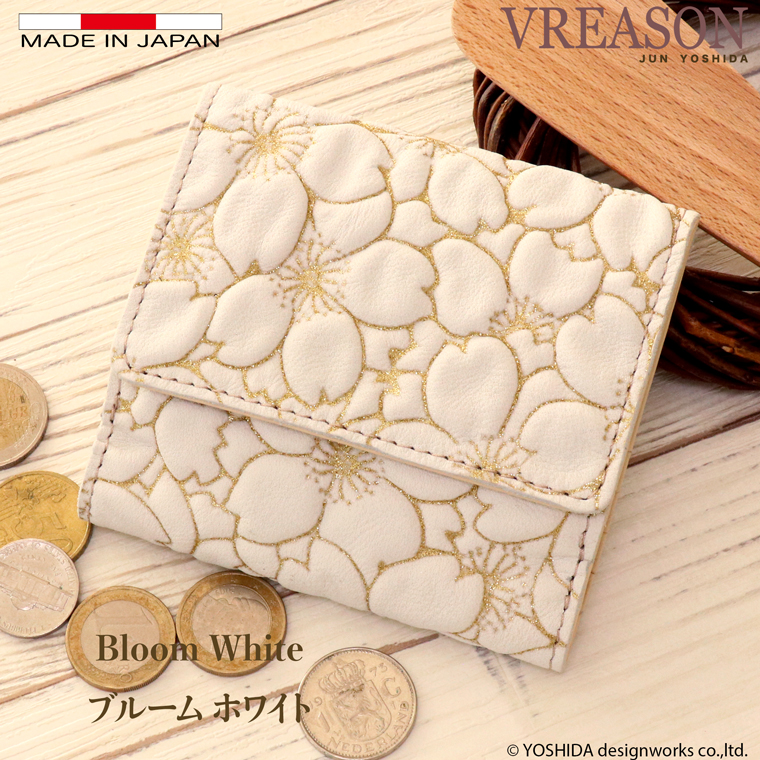 【 二つ折り財布 ボックス 】 日本製 本革 本革 財布 レディース レザー 牛革 革 折財布 折り財布 ミニ 軽い コンパクト 桜 サクラ 花柄 VREASON ヴレアゾン | VREASON | 01